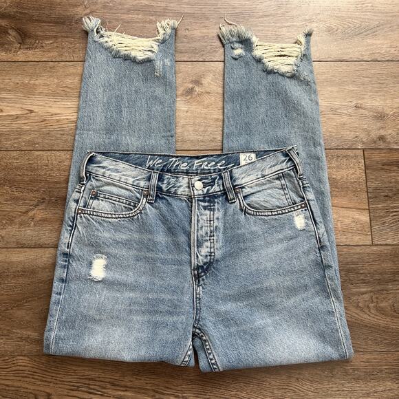 Free People Jeans Womens 26 Chewed Up Mid-Rise Straight Button Fly Distressed - Picture 13 of 13